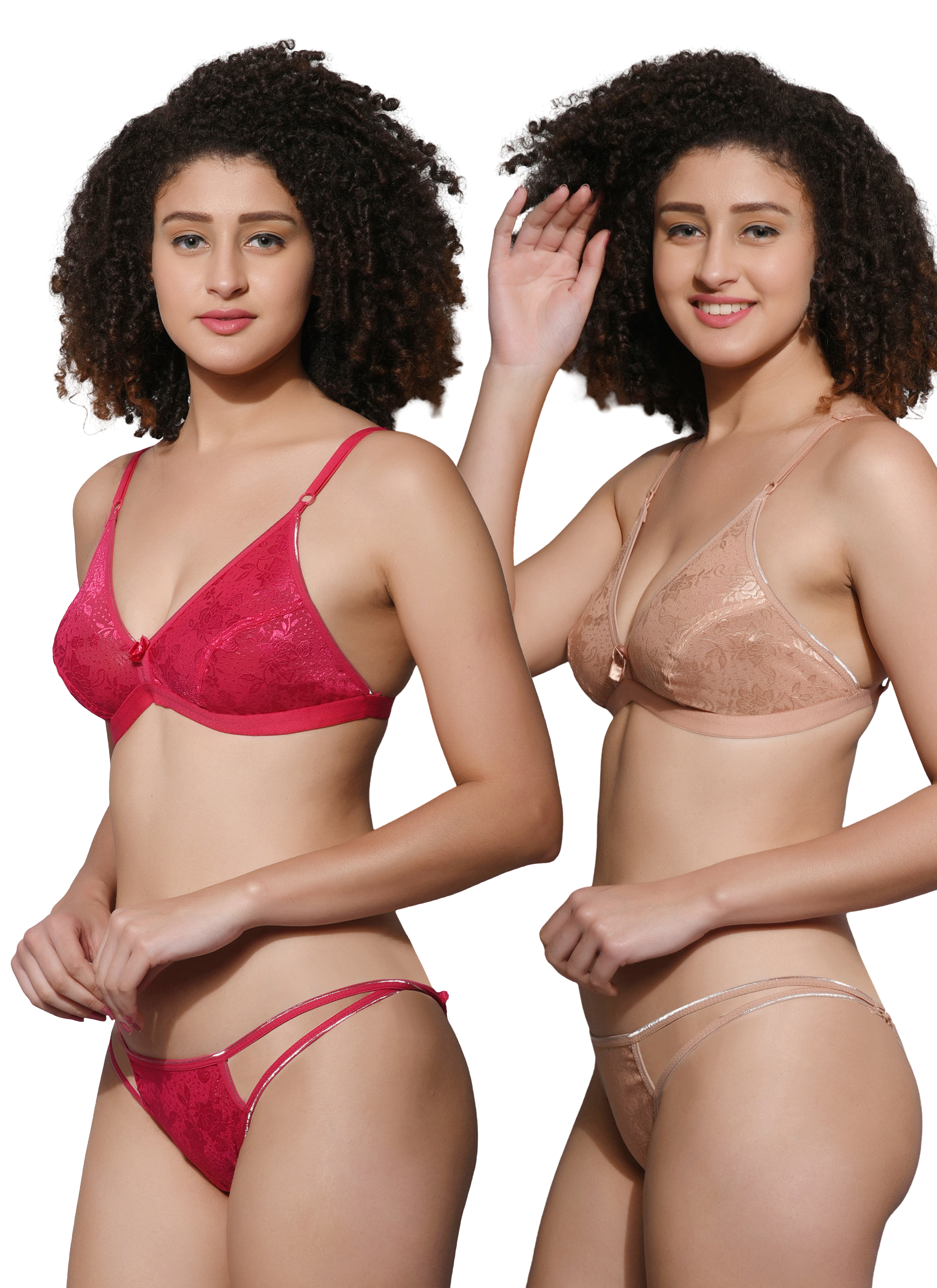 Chia Fashions Polyester Net Full Coverage Lingerie Sets Pack Of 2