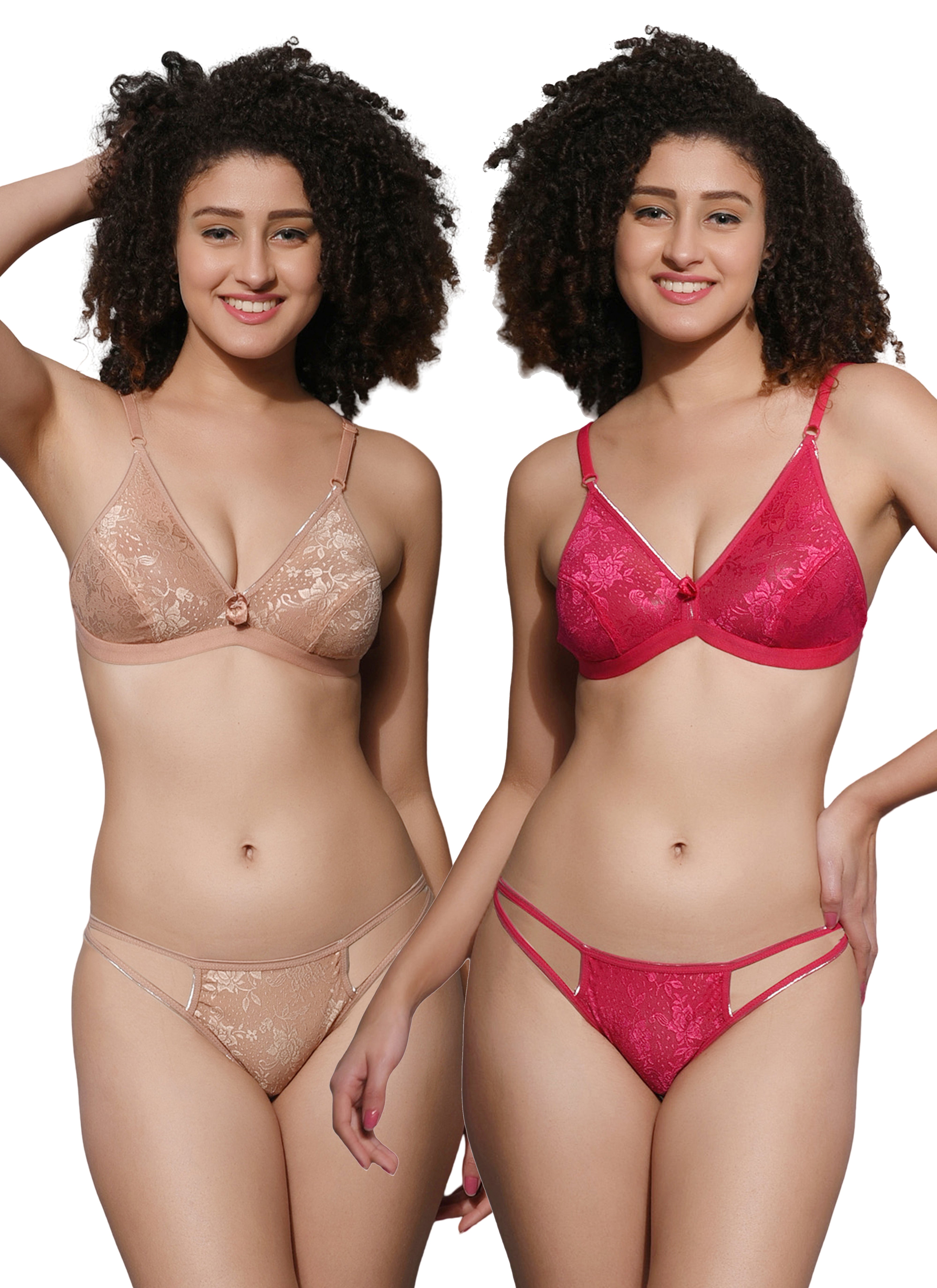 Chia Fashions Polyester Net Full Coverage Lingerie Sets Pack Of 2