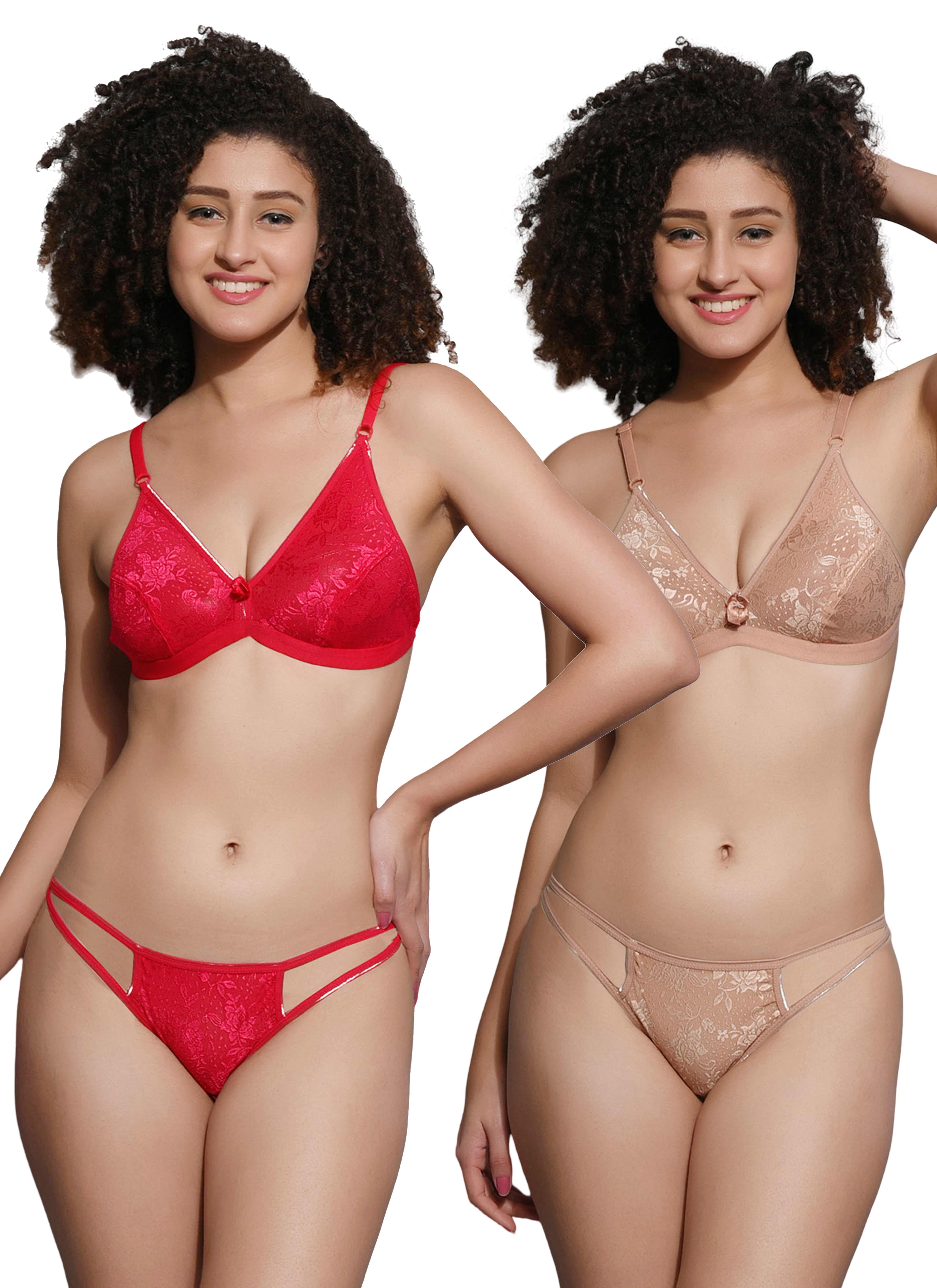 Chia Fashions Polyester Net Full Coverage Lingerie Sets Pack Of 2