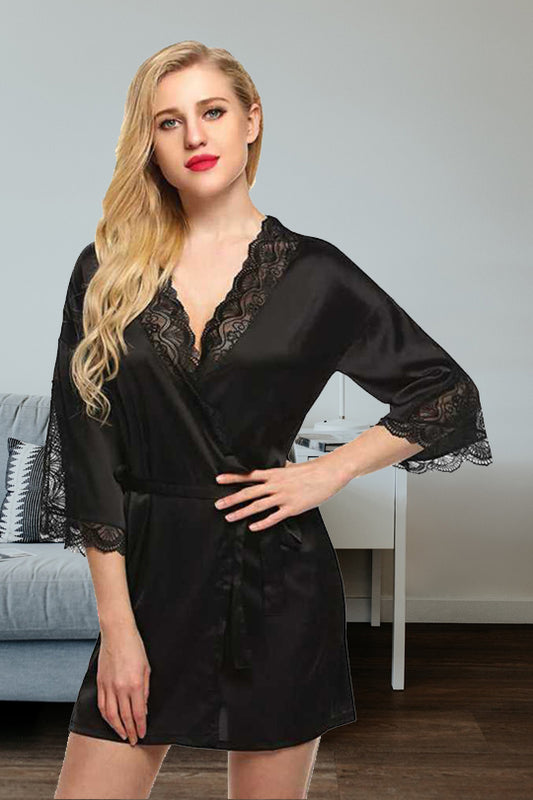 Chia Fashions Satin V-Neck Robe - Sensual Nightwear for a Hot and Enjoyable Evening.