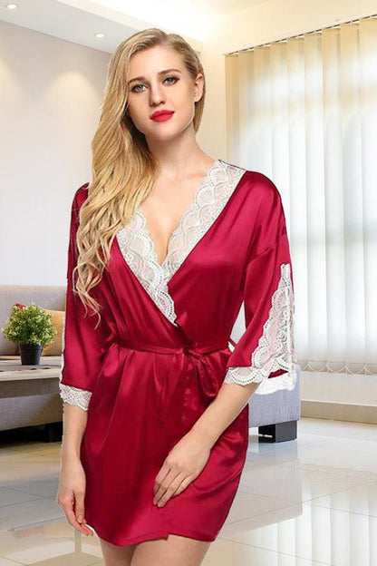 Chia Fashions Satin V-Neck Robe - Sensual Nightwear for a Hot and Enjoyable Evening.