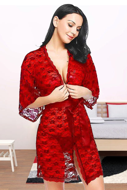 Chia Fashions Summer Lace Robe Night Gown - Exquisite Nightwear Set with Bikini & Panty.