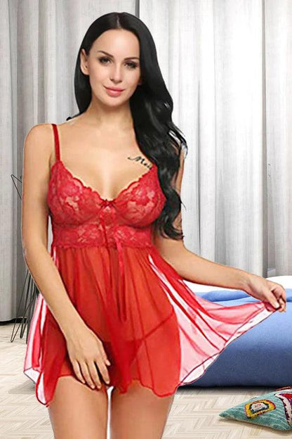 Chia Fashions Babydoll Net Fabric Bridal Lingerie Sleepwear Dress for Anniversary.