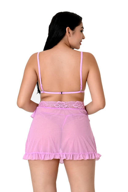 Chia Fashions Women's Net Above Knee Babydoll Nightwear Dress with Thong.