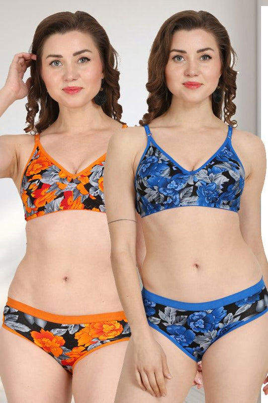 Chia Fashions Flower Printed Bra Panty Sets Pack Of 2