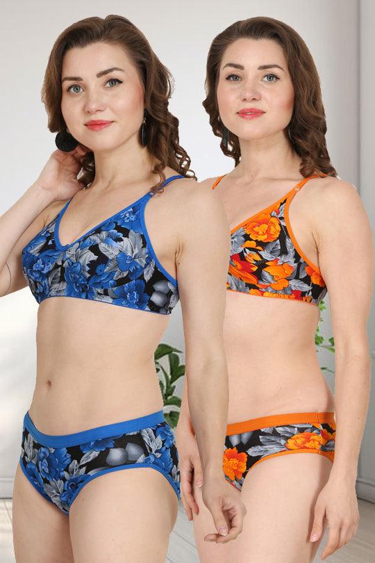 Chia Fashions Flower Printed Bra Panty Sets Pack Of 2