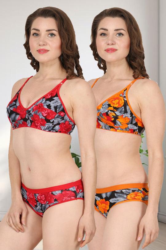 Chia Fashions Flower Printed Bra Panty Sets Pack Of 2