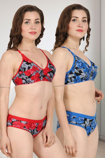 Chia Fashions Flower Printed Bra Panty Sets Pack Of 2