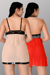 BabyDoll For Women's Beige & Red Color Above Knee Pack Of 2
