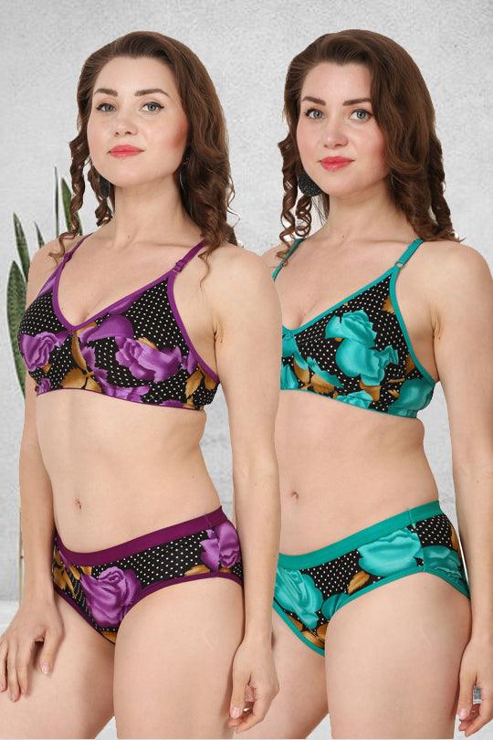 Chia Fashions Flower Printed Bra Panty Sets Pack Of 2