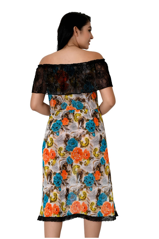 Chia Fashions Printed Net Ladies Off Shoulder Multicolor - Casual Wear.