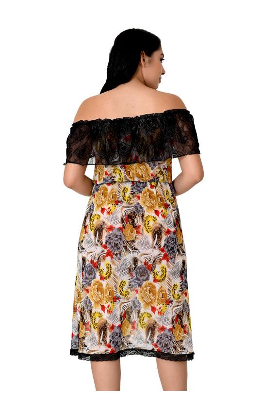 Chia Fashions Printed Net Ladies Off Shoulder Multicolor - Casual Wear.