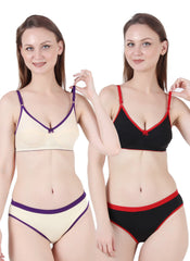 Chia Fashions Women's Full Coverage Cotton Blend Lingerie Sets Pack of 2