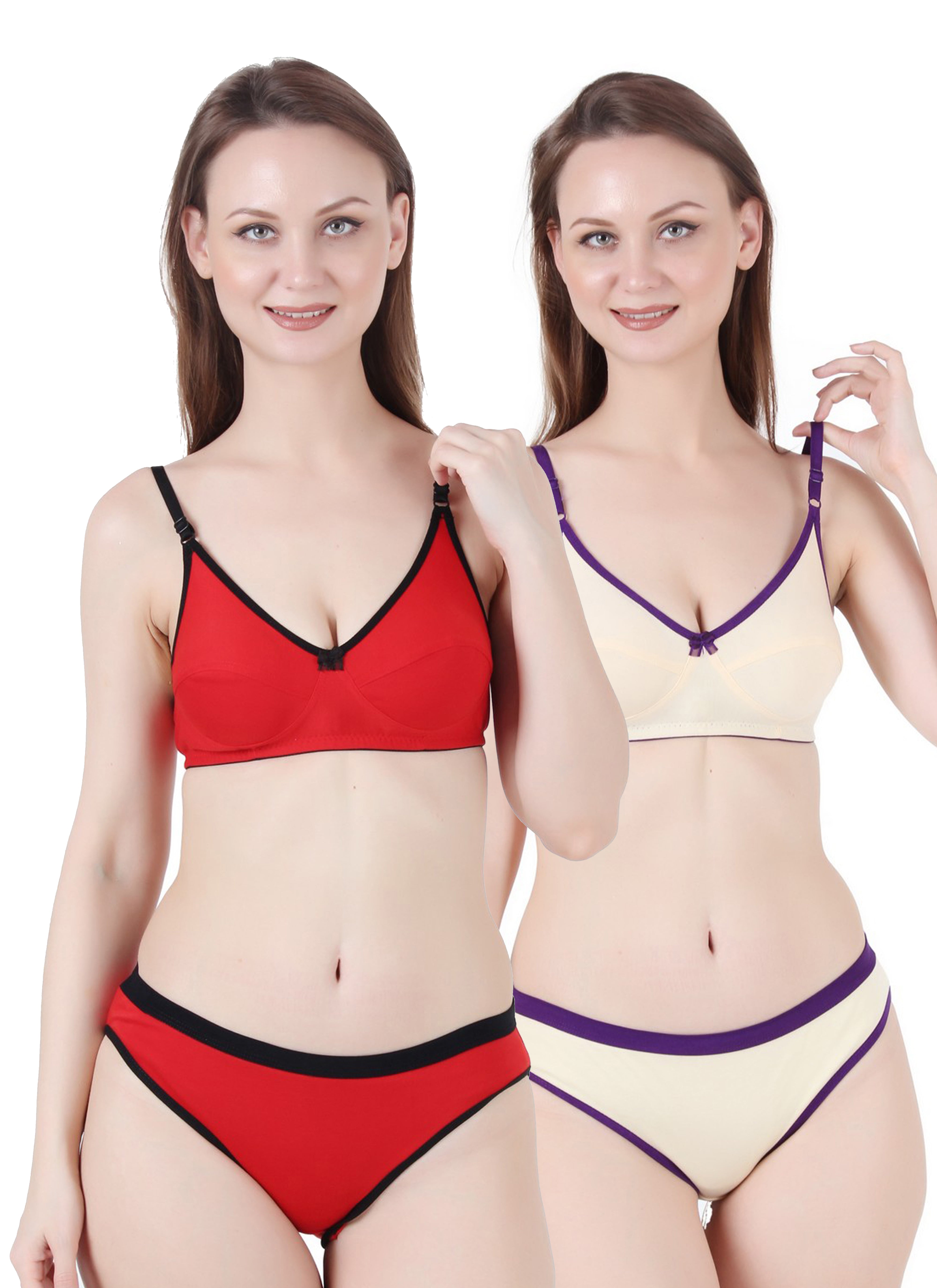 Chia Fashions Women's Full Coverage Cotton Blend Lingerie Sets Pack of 2