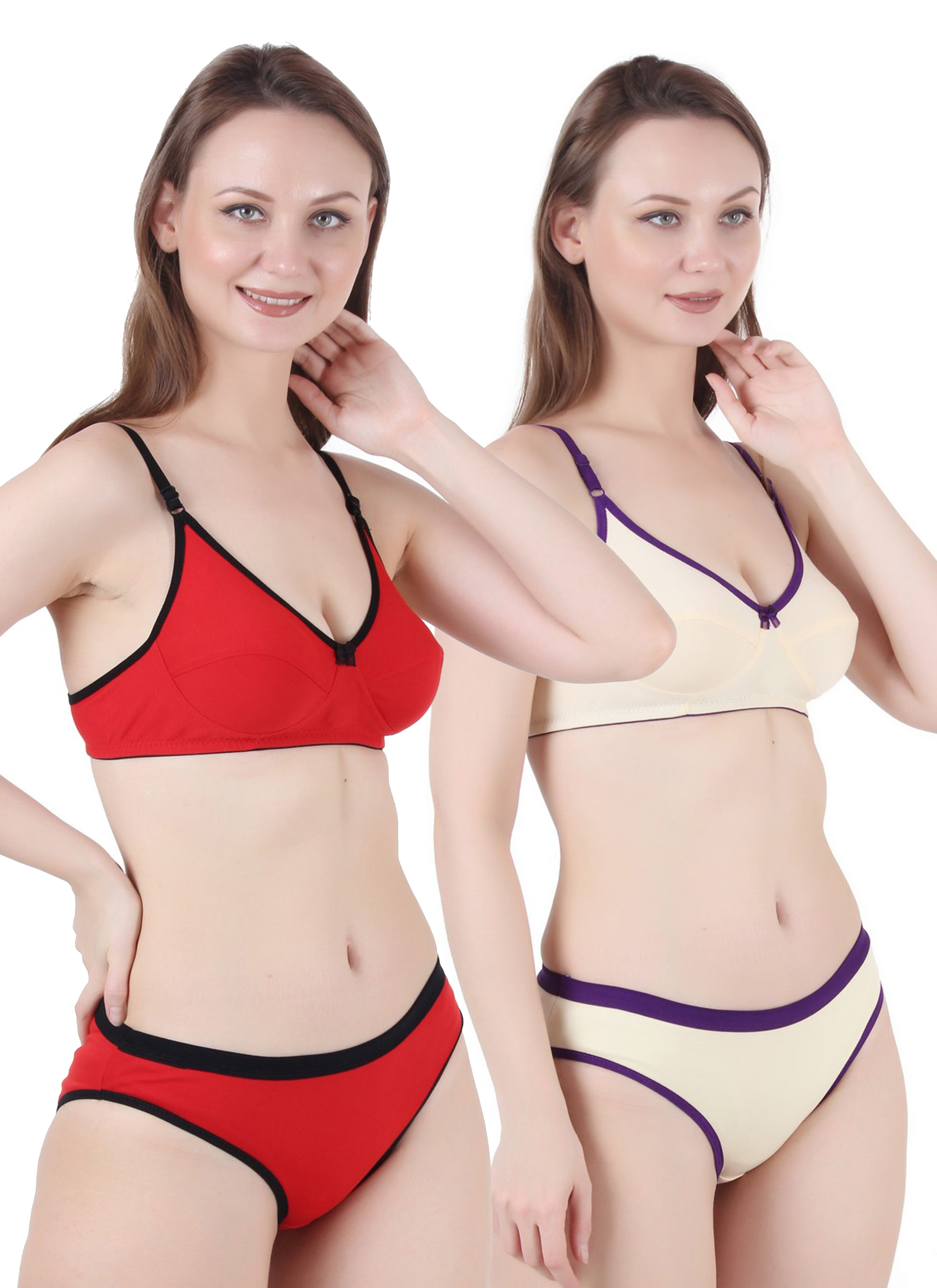 Chia Fashions Women's Full Coverage Cotton Blend Lingerie Sets Pack of 2