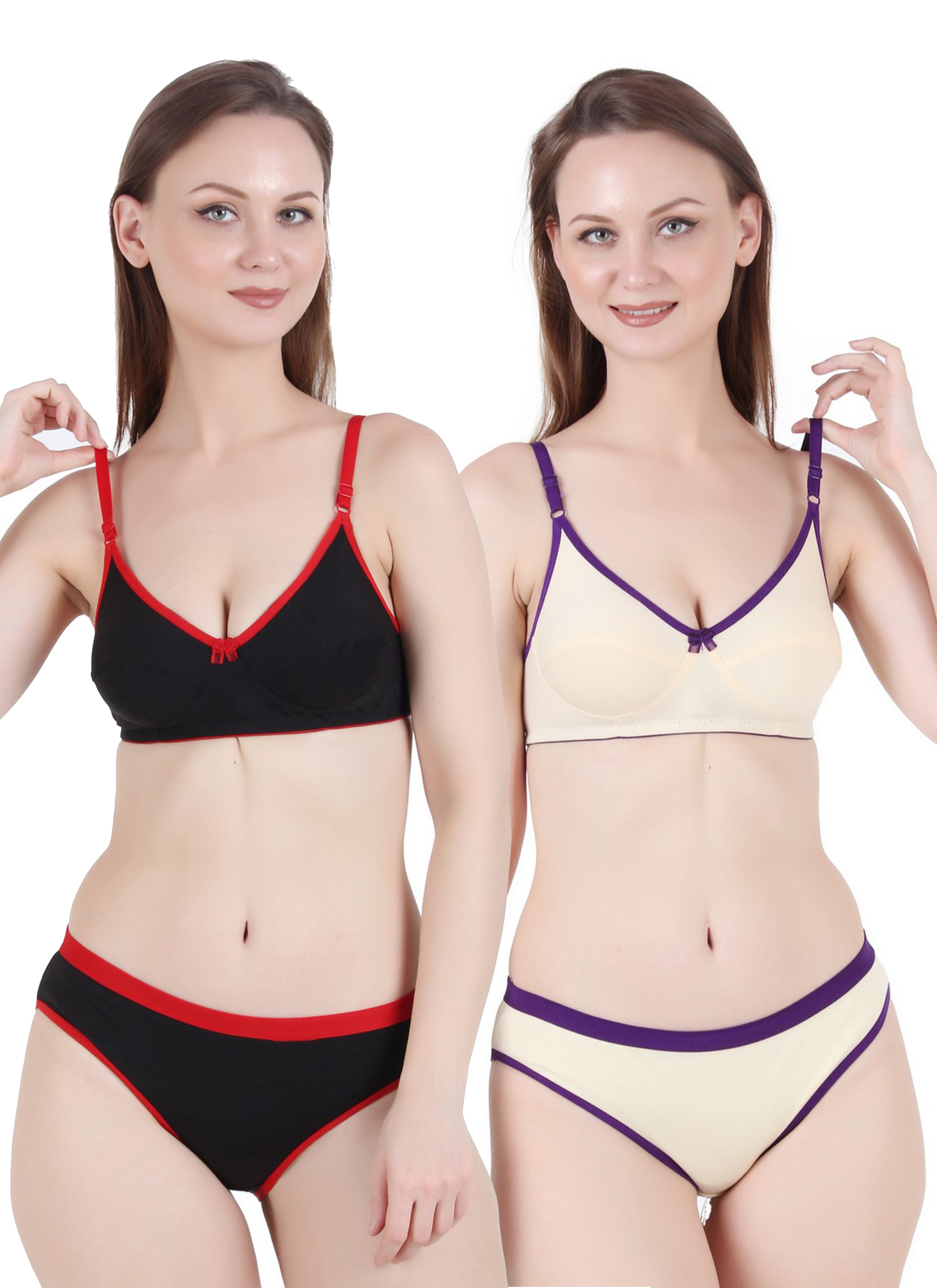 Chia Fashions Women's Full Coverage Cotton Blend Lingerie Sets Pack of 2