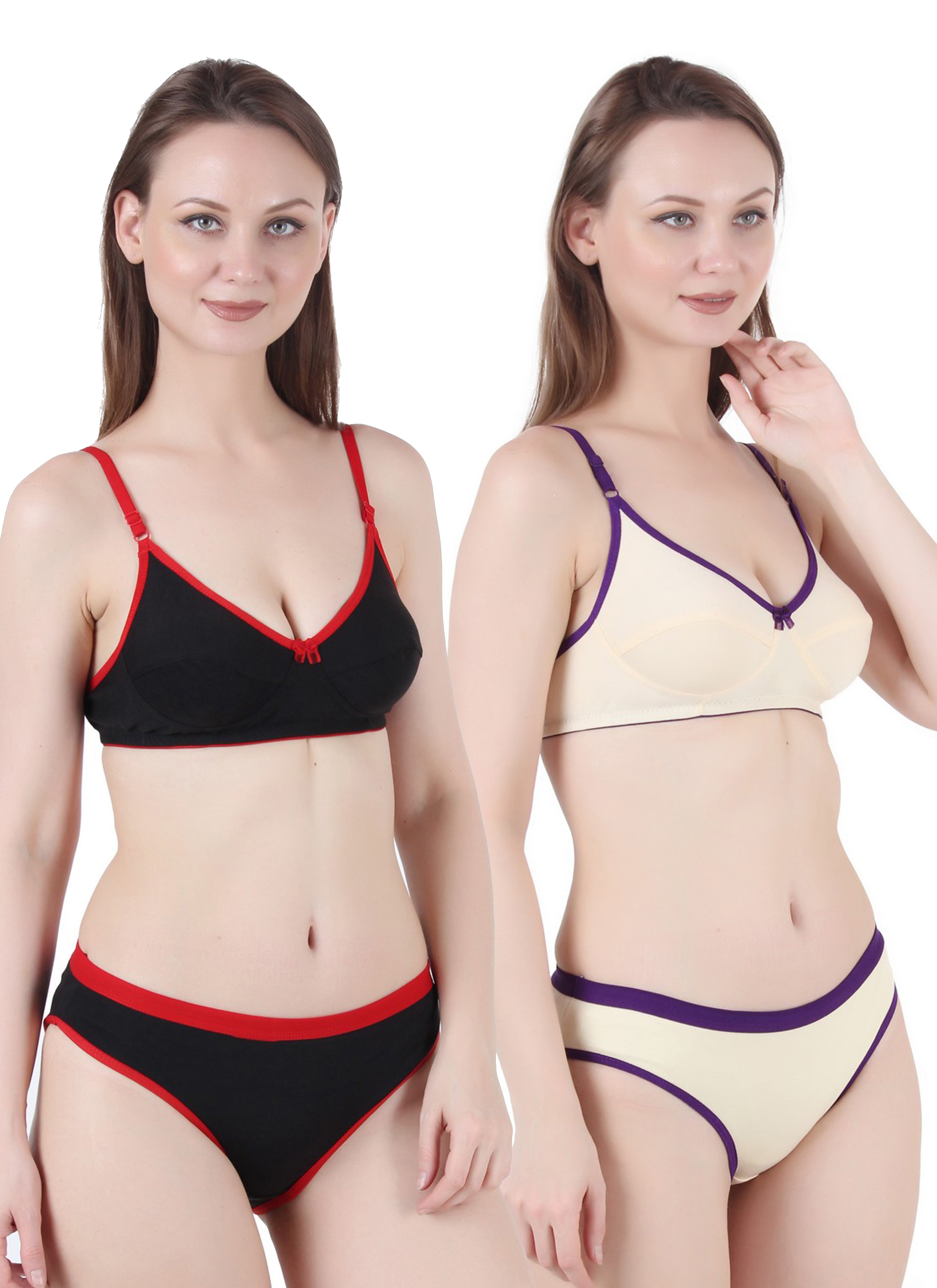 Chia Fashions Women's Full Coverage Cotton Blend Lingerie Sets Pack of 2
