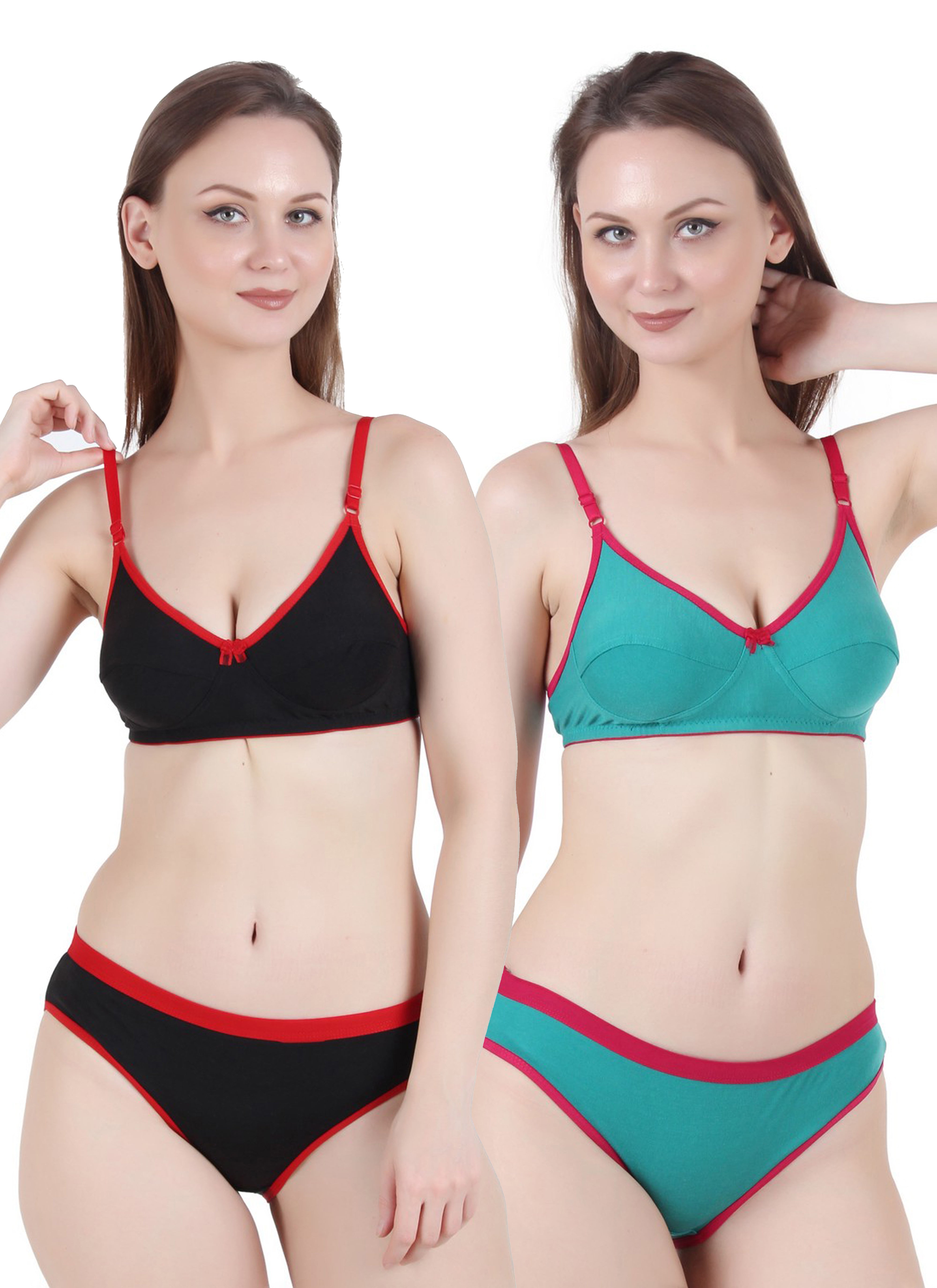 Chia Fashions Women's Full Coverage Cotton Blend Lingerie Sets Pack of 2