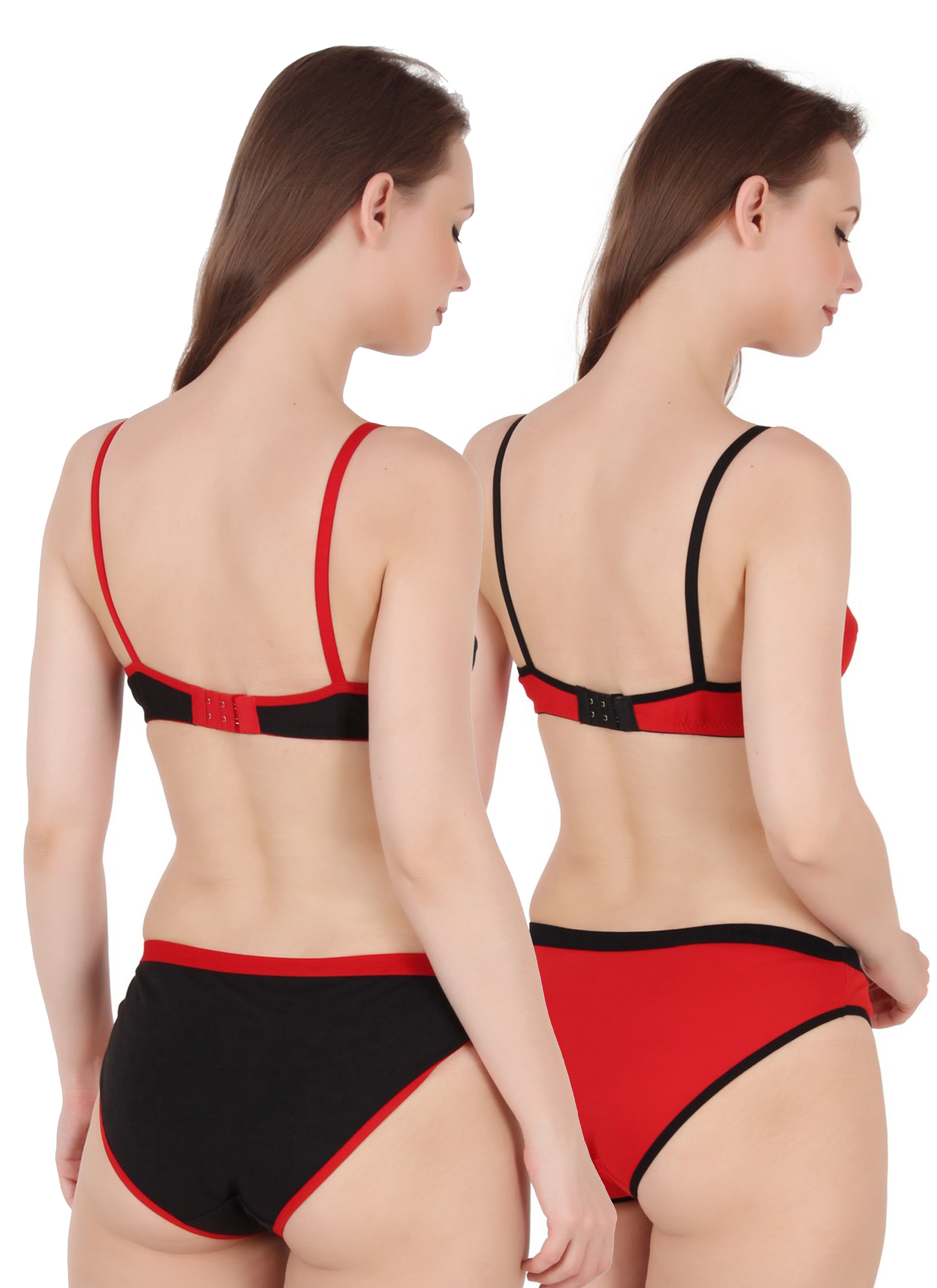 Chia Fashions Women's Full Coverage Cotton Blend Lingerie Sets Pack of 2