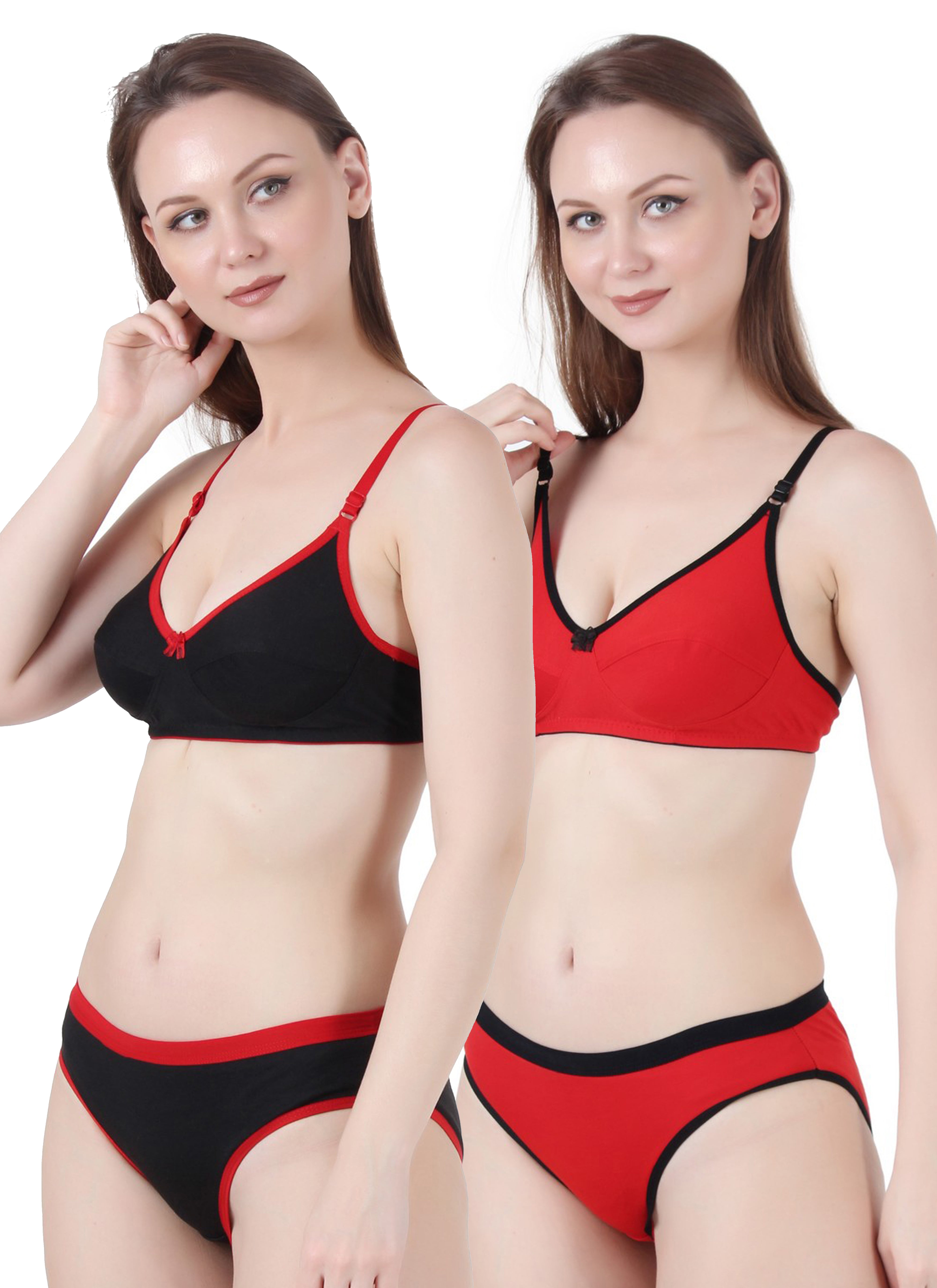 Chia Fashions Women's Full Coverage Cotton Blend Lingerie Sets Pack of 2
