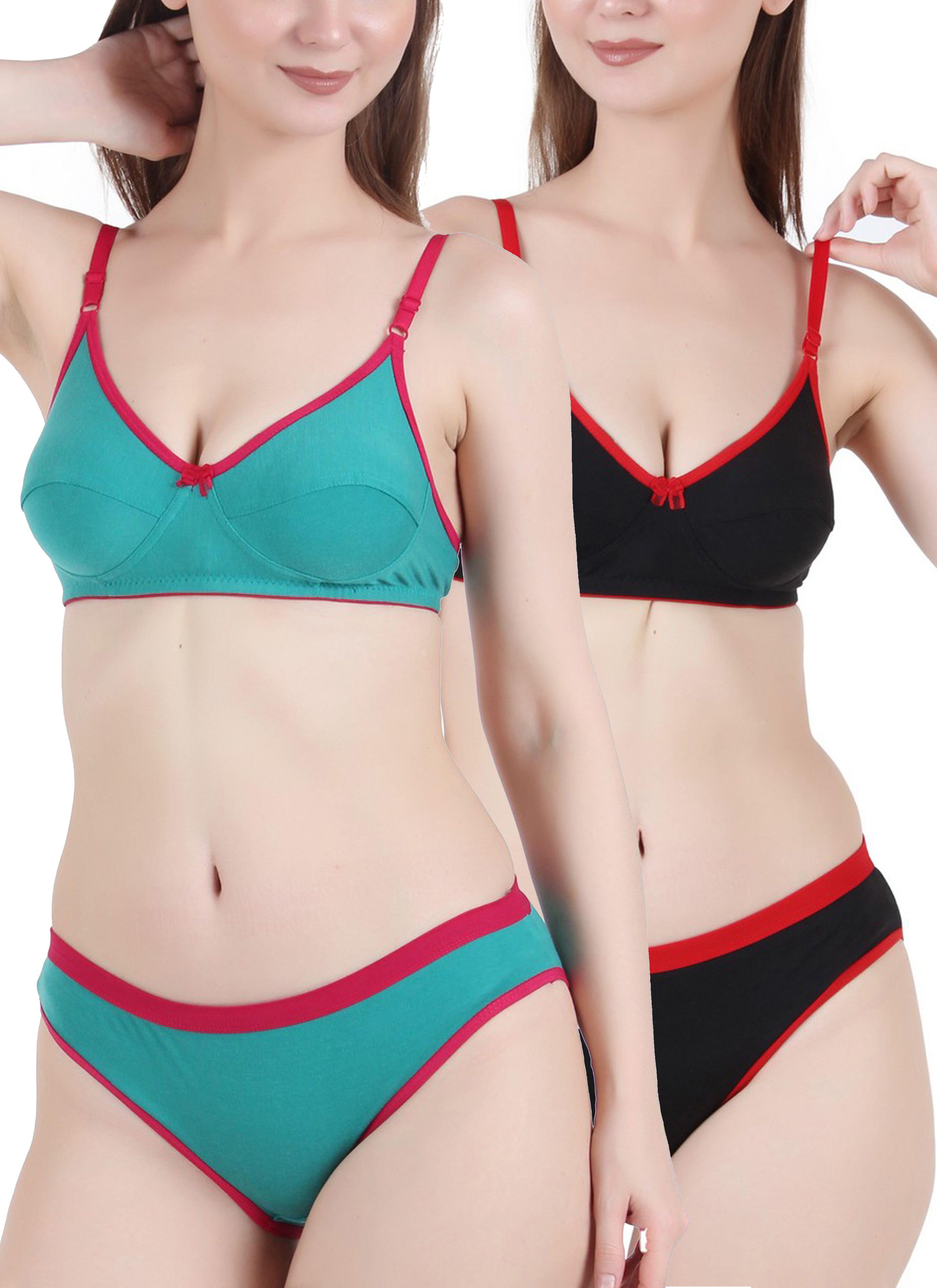 Chia Fashions Women's Full Coverage Cotton Blend Lingerie Sets Pack of 2