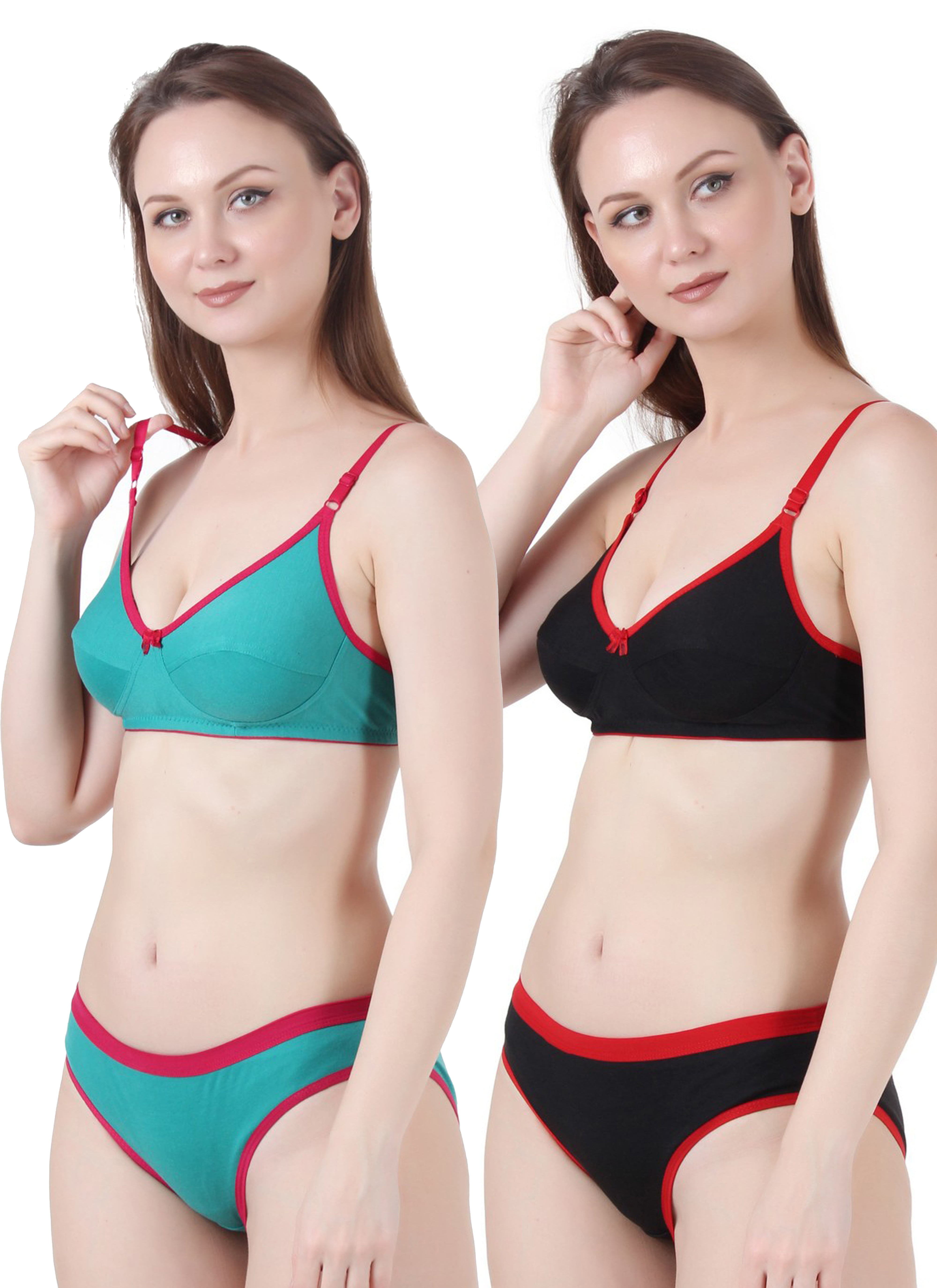Chia Fashions Women's Full Coverage Cotton Blend Lingerie Sets Pack of 2