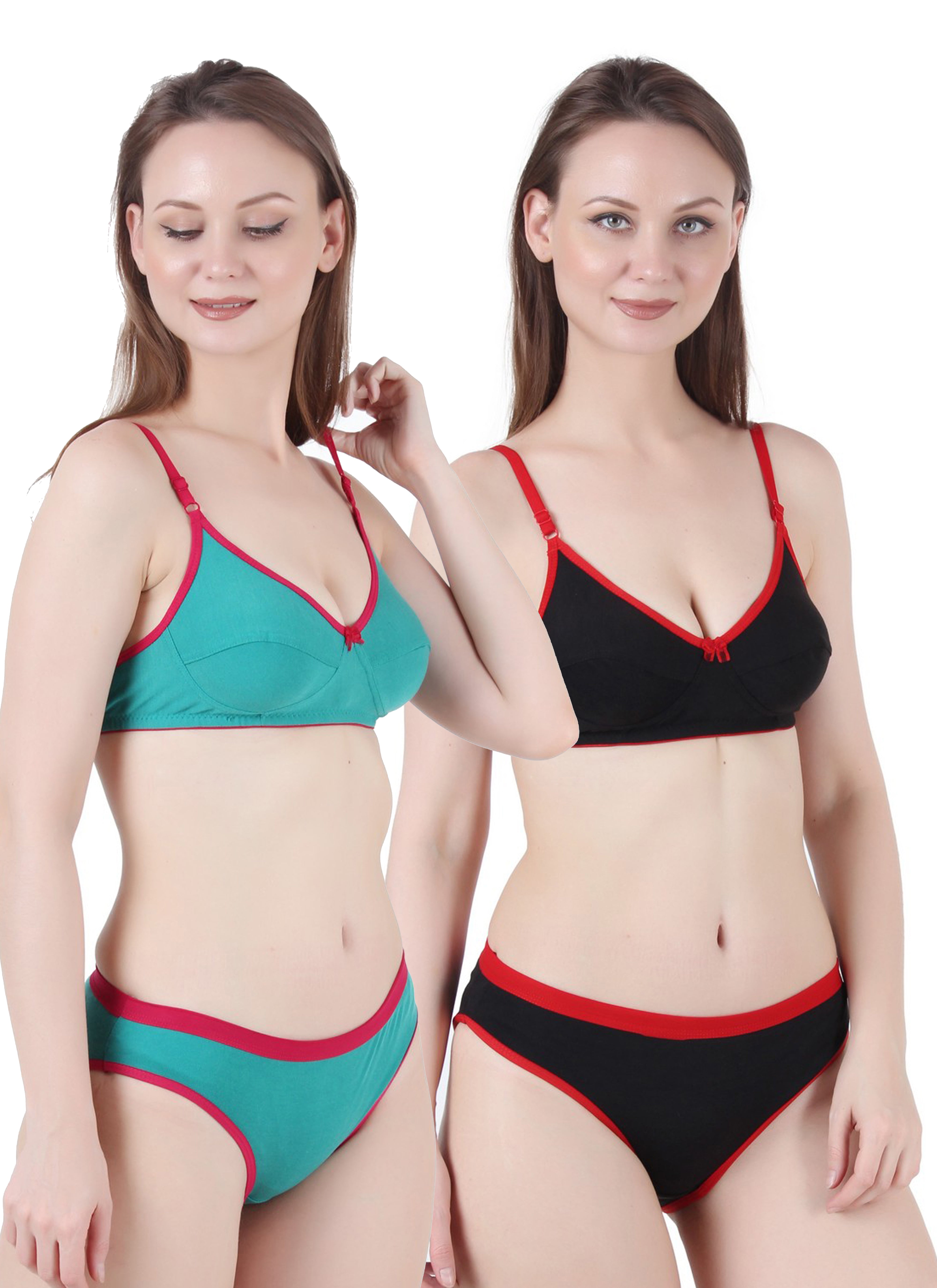 Chia Fashions Women's Full Coverage Cotton Blend Lingerie Sets Pack of 2