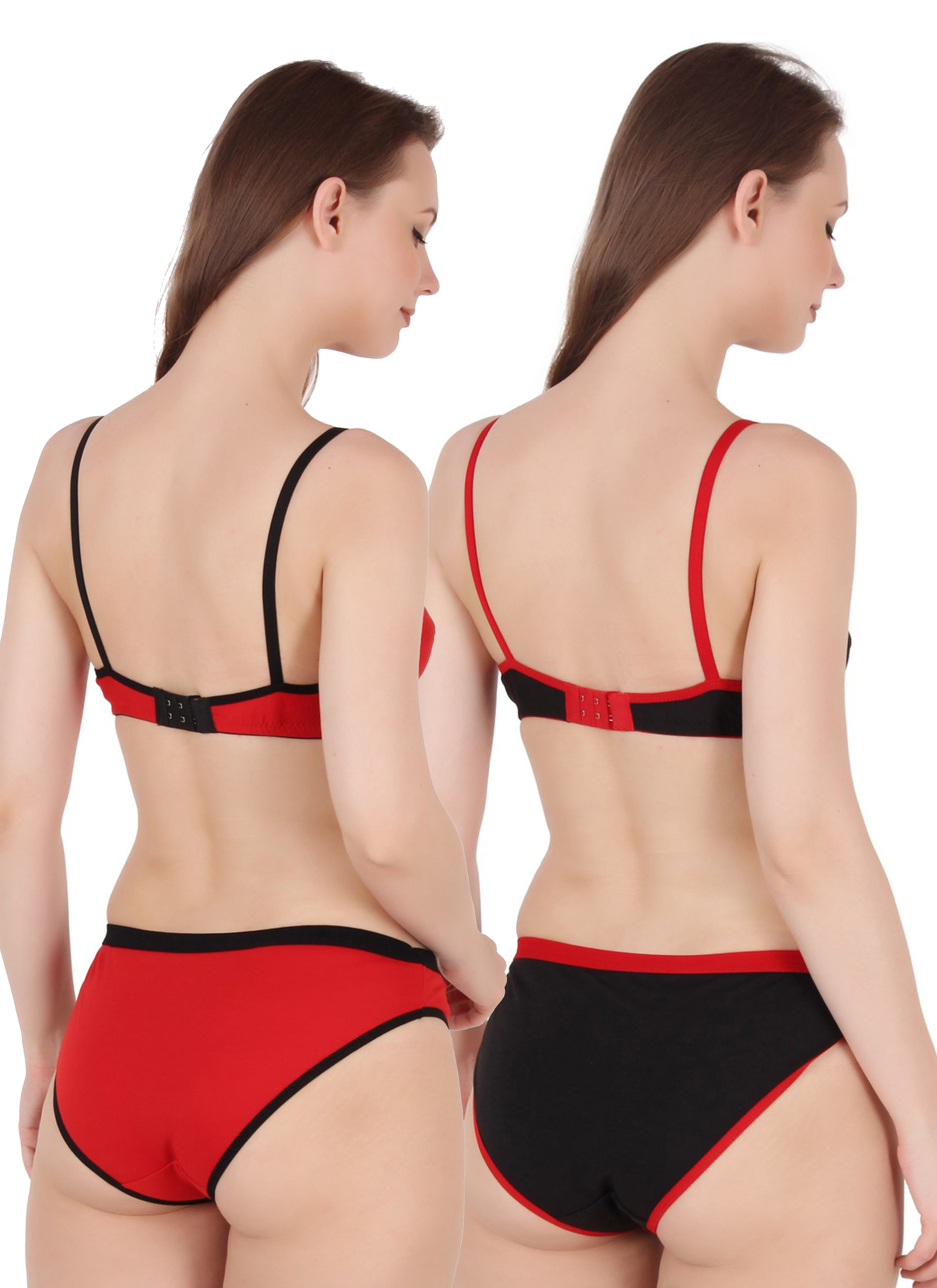 Chia Fashions Women's Full Coverage Cotton Blend Lingerie Sets Pack of 2