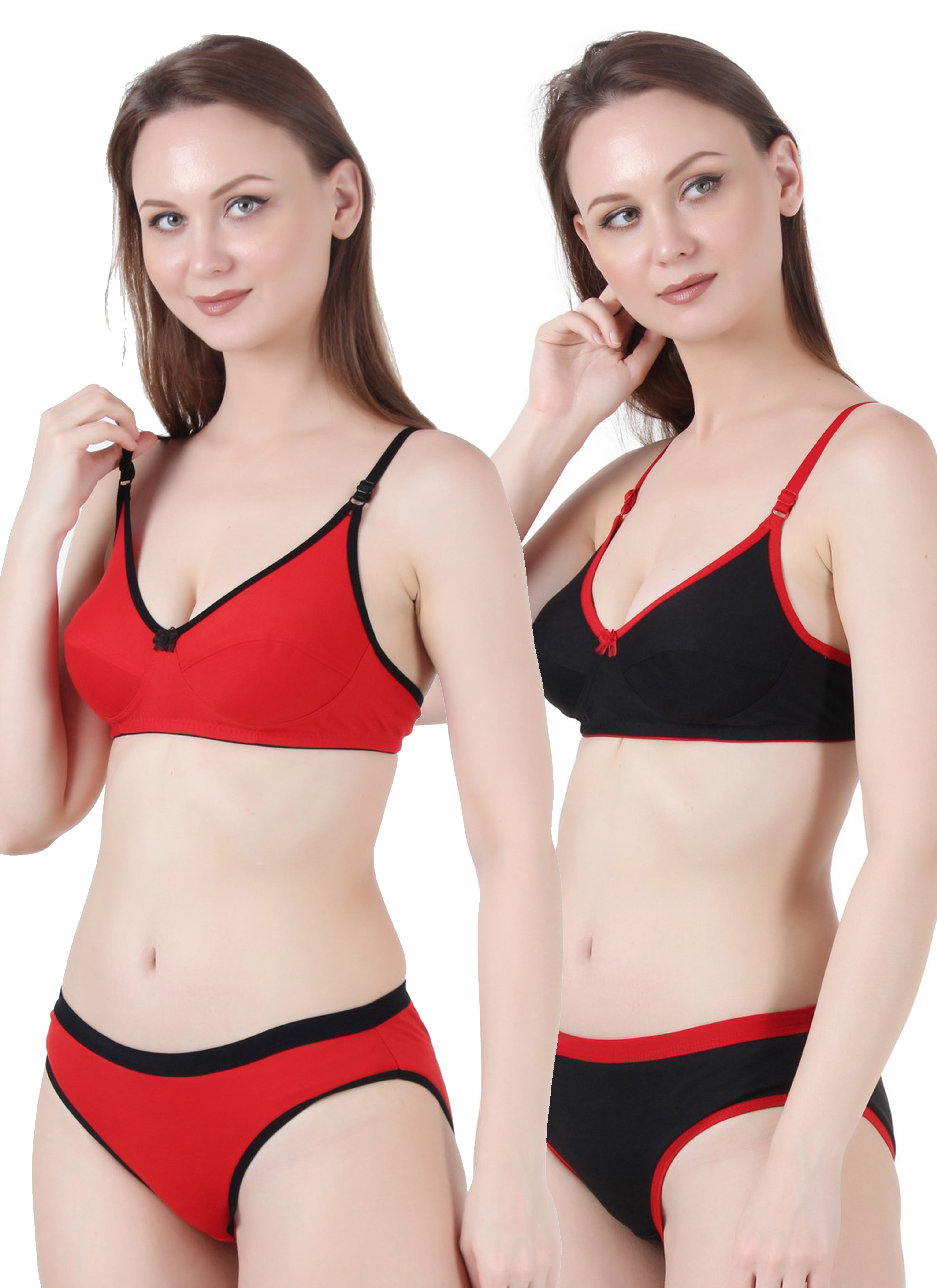 Chia Fashions Women's Full Coverage Cotton Blend Lingerie Sets Pack of 2