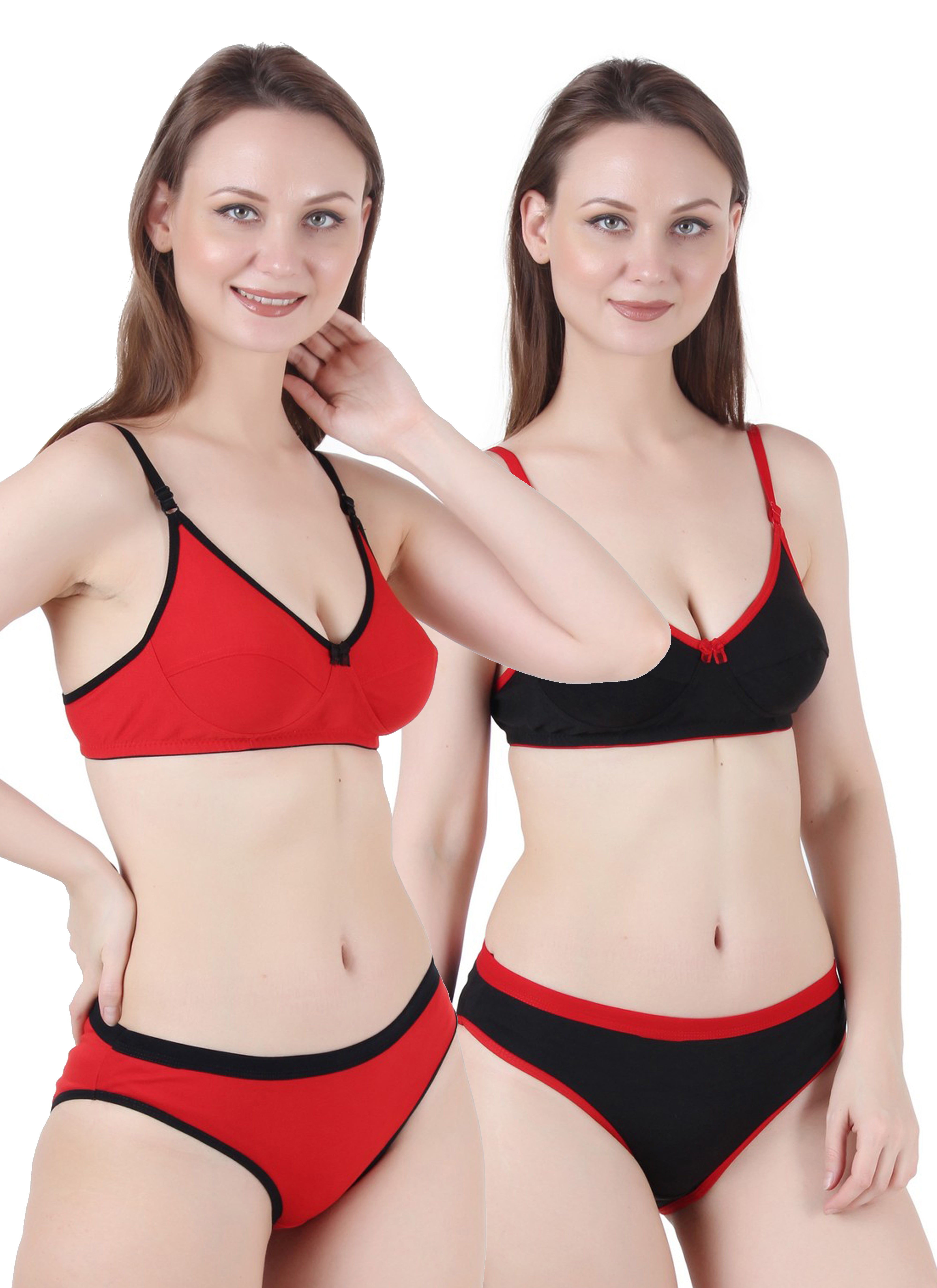 Chia Fashions Women's Full Coverage Cotton Blend Lingerie Sets Pack of 2