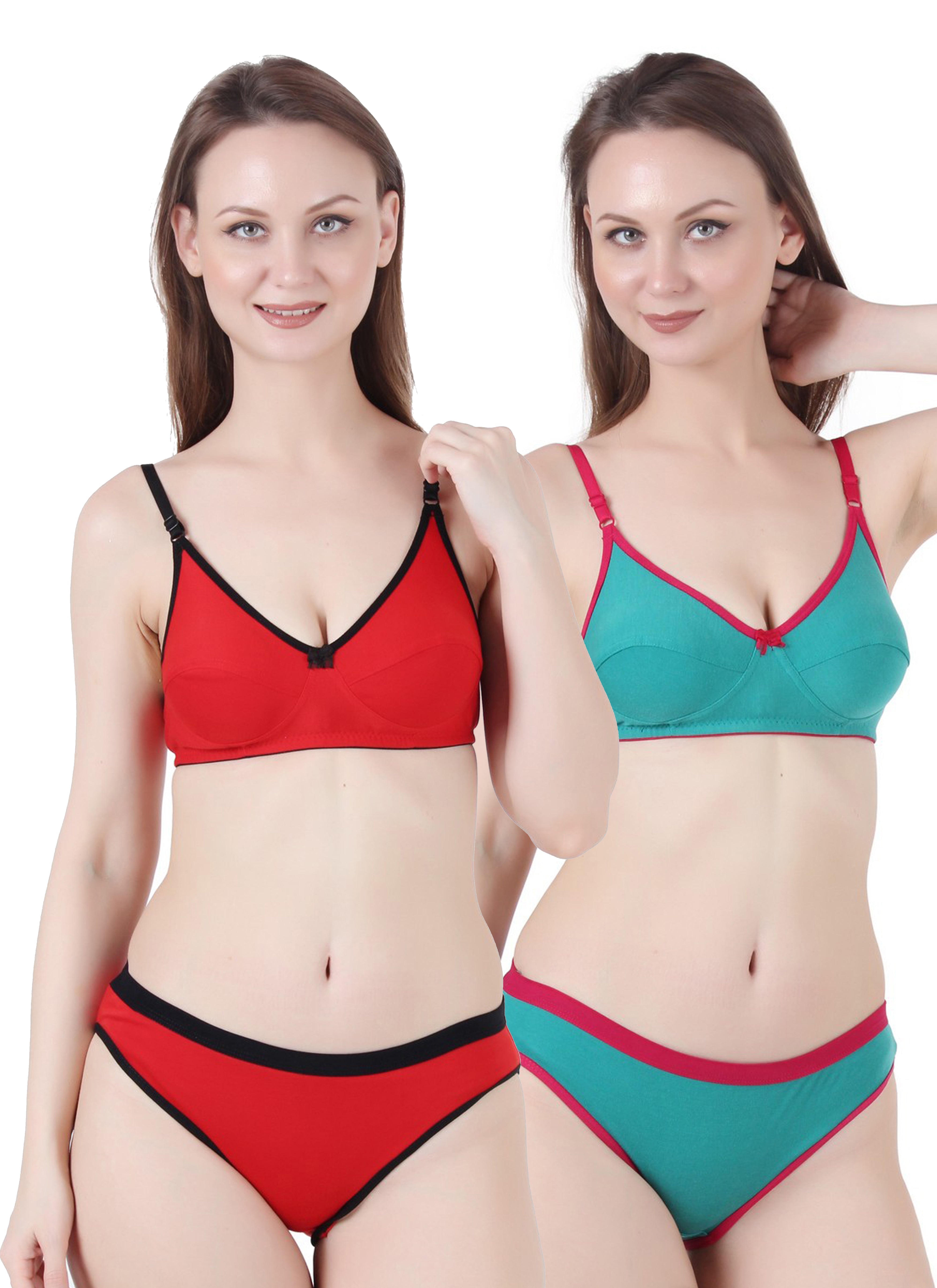 Chia Fashions Women's Full Coverage Cotton Blend Lingerie Sets Pack of 2