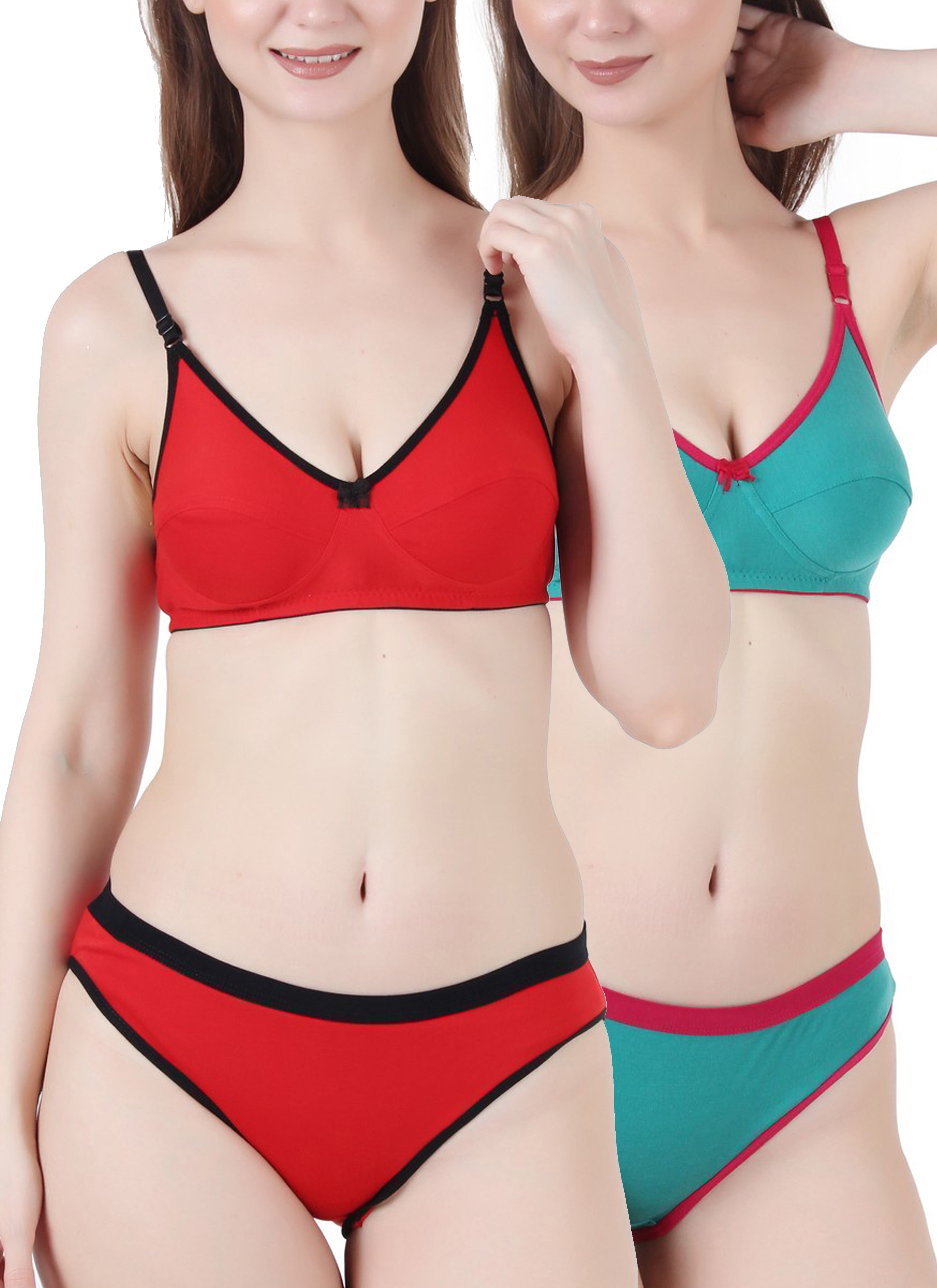 Chia Fashions Women's Full Coverage Cotton Blend Lingerie Sets Pack of 2