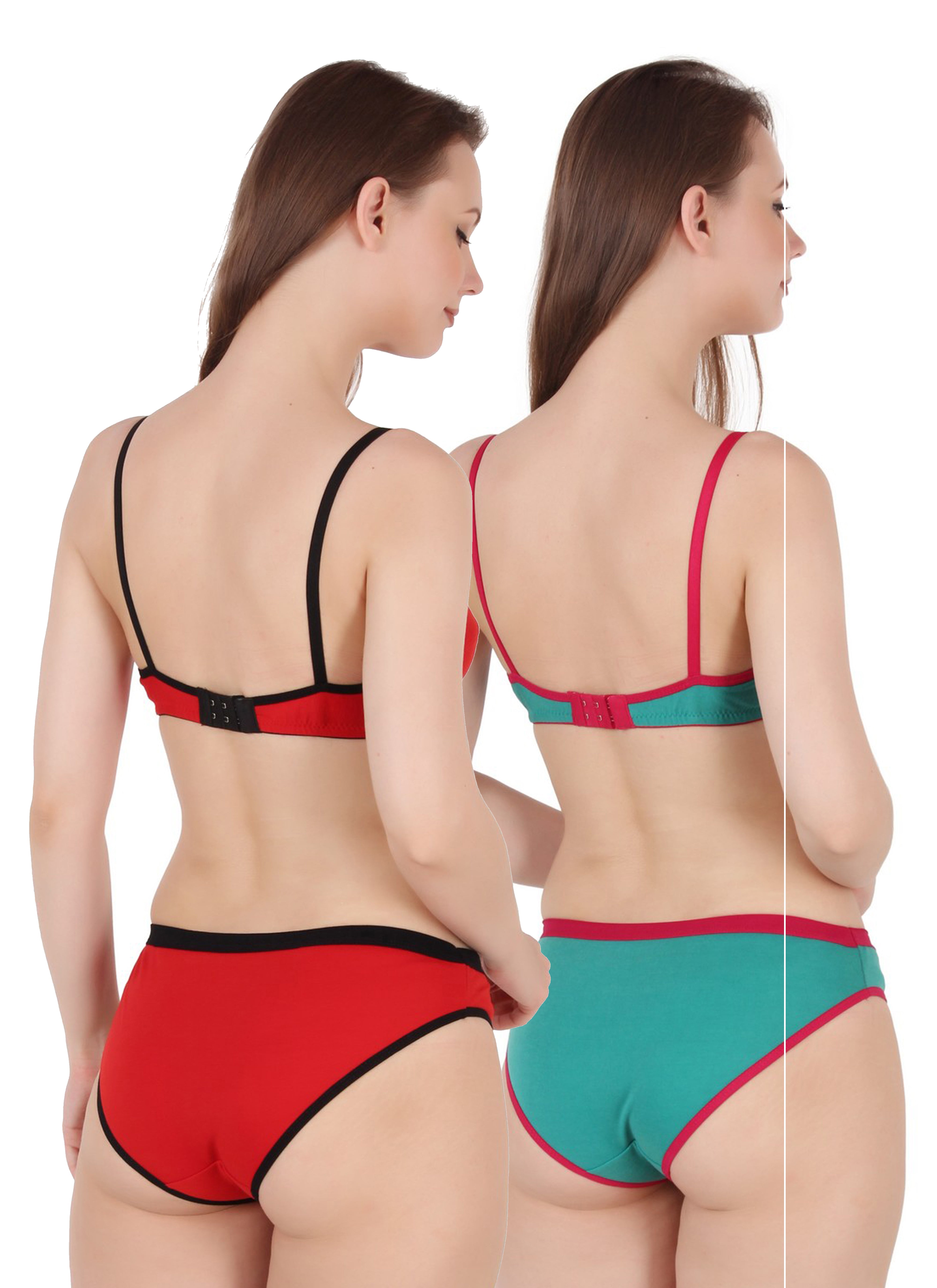 Chia Fashions Women's Full Coverage Cotton Blend Lingerie Sets Pack of 2
