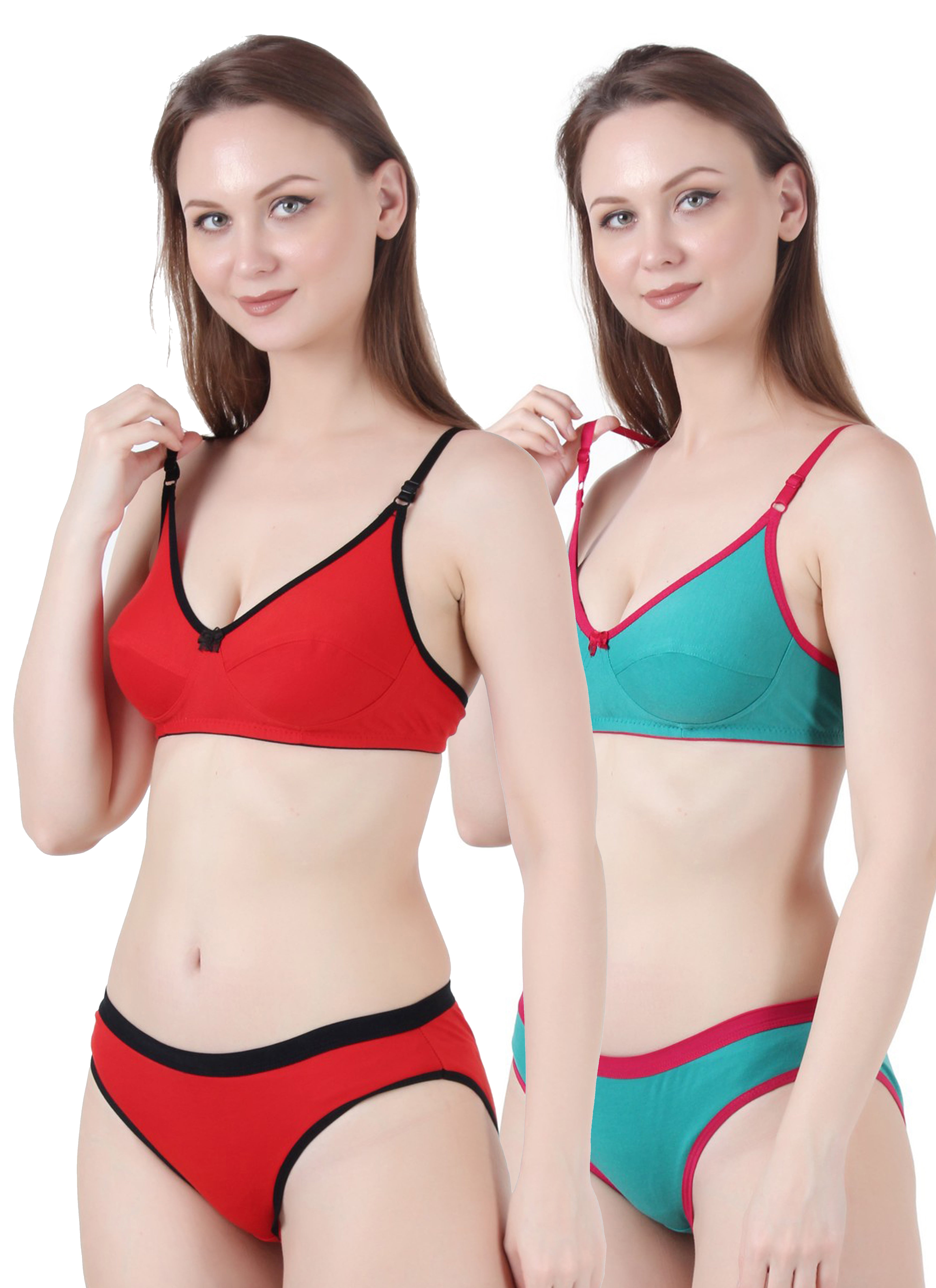 Chia Fashions Women's Full Coverage Cotton Blend Lingerie Sets Pack of 2