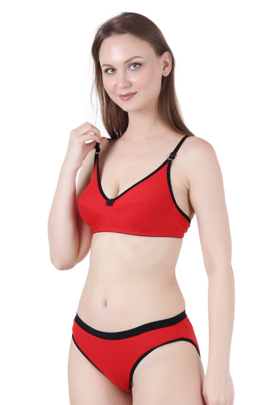 Chai Fashions Cotton Solid Non-Padded Bra & Panty Lingerie Set Innerwear Mid Rise.