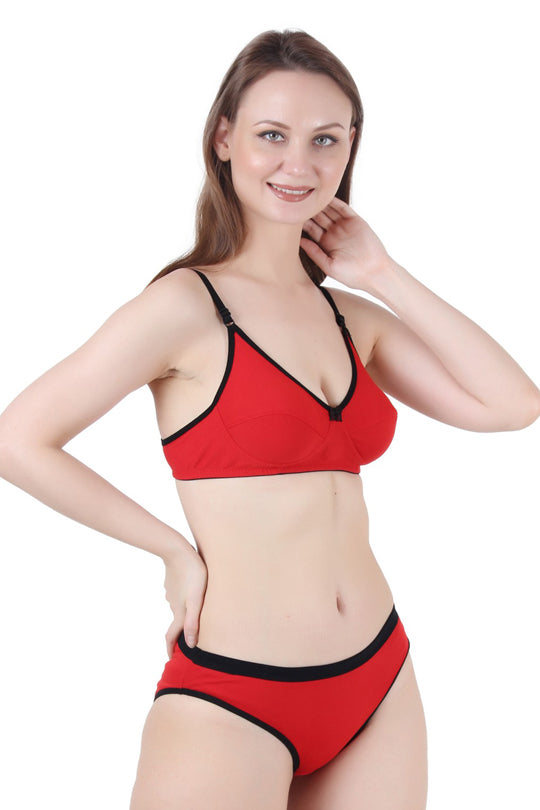 Chai Fashions Cotton Solid Non-Padded Bra & Panty Lingerie Set Innerwear Mid Rise.